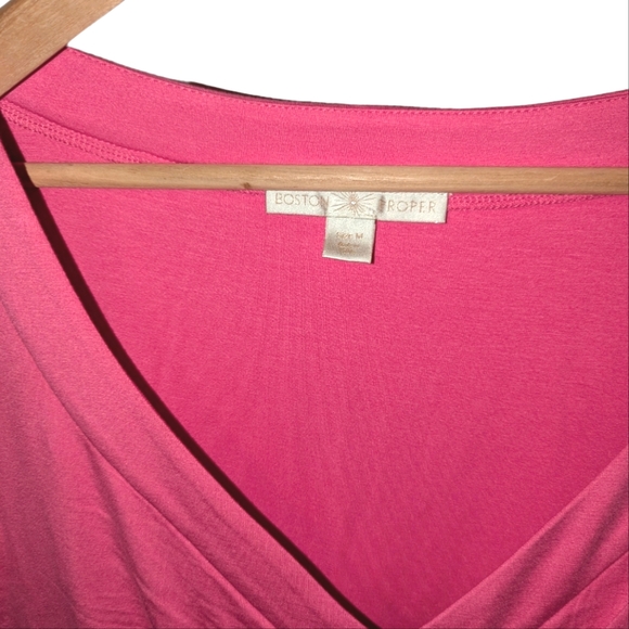 Boston Proper 3/4 Sleeve Ruched V Neck Pink Babydoll Stretch Blouse Top - Picture 5 of 6